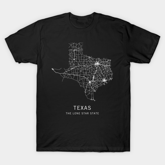 Texas State Road Map T-Shirt by ClarkStreetPress